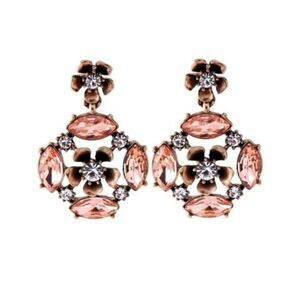 Champagne Crystal Flower Vintage Gold Statement Dangle Earrings